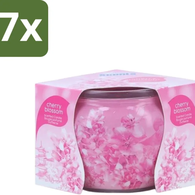 At Home 7 x At Home - Scents - Geurkaars - Cherry Blossom - 70 g - Geurkaars - Kersenbloesem - Thuisgeur - Rustgevende Geur - Ontspanning Roze
