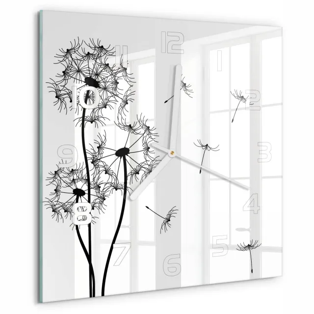 TULUP Wandklok - Paardenbloemtand Glazen Klok Met Print - 30x30 cm - Zwart-wit Wandklok Glas Met Motief - Witte handen - Vierkante Klok - Wandklok Glas Decoratie - Gekleurde Glazen Klok