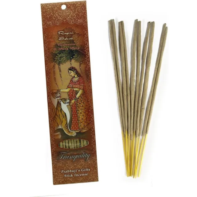 Prabhuji's Gifts Wierooksticks, handgerold, 'Ragini Sehuti' met rozemarijn en ylang ylang, 20 sticks Bruin