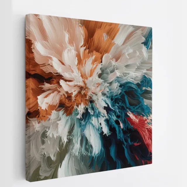 Saammp Canvas Schilderij - Explosie van oranje - blauw - Abstract - 30x30 - Foto op canvas - Wanddecoratie - Muurdecoratie Woonkamer - Slaapkamer decoratie - Canvas Print Multicolor