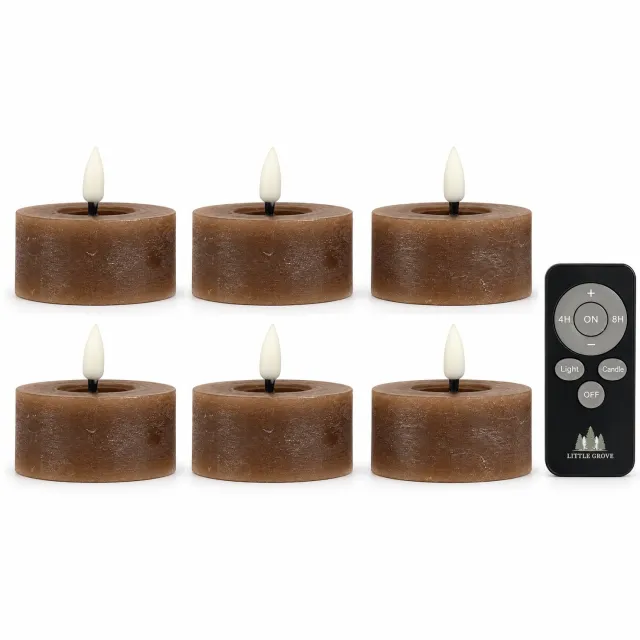 Little Grove set van 6 LED-theelichten van echte wax - Ø7x3 cm - Mocha