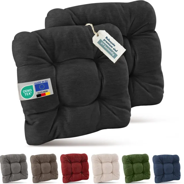 Beautissu HighLux SK Set van 2 Premium Stoelkussen 40x40 cm Antraciet UV-bestendig & Robuuste Zitkussen Stoel Outdoor 8 cm dik Tuin Stoel Kussen voor Balkonstoel Tuinstoel Zitkussen Indoor Antraciet 2x