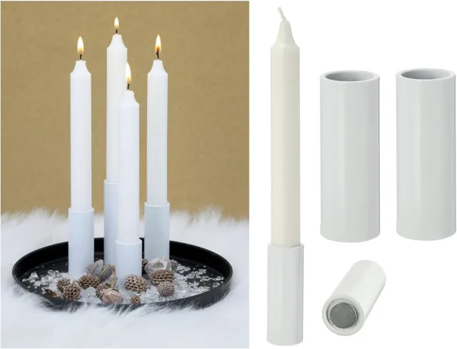 Novaliv Set van 2 magnetische kaarsenhouders, stokkaarsen, tafelkaarsen, wit, 2,8 x 5 cm, scandinavisch chic, Kerstmis, Adventskrans kaarsenhouder, kaarsenhouder, kaarseninzetstuk, kersttafeldecoratie
