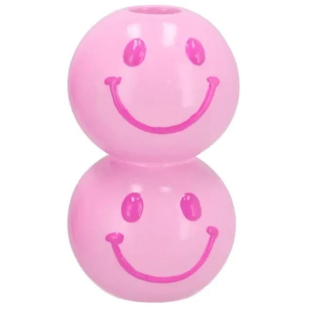 Smiley Kandelaar dubbel 7x7x12cm Roze licht/donker
