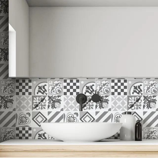 Ambiance Sticker Zelfklevende tegelmuurstickers voor keuken en badkamer - 9 cementtegelstickers (AZULEJOS RANLIDLA) - 9 stickers 10x10cm Multi color