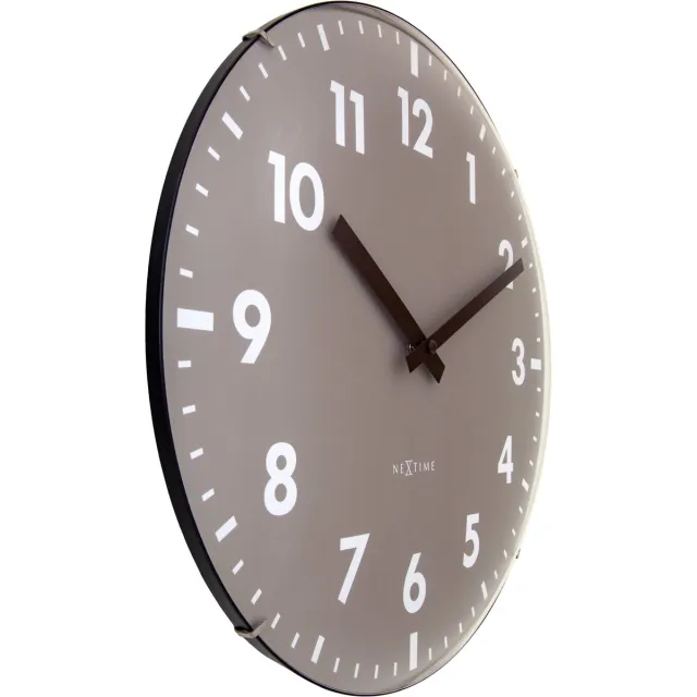 NeXtime Wandklok 35cm met Gewelfde Glazen Lens - Stil - Glas - NeXtime 'Duomo' Khaki