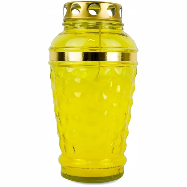 RAL Gouden Glazen Znicz 21 cm - Gele Vulling, Lange Brandduur