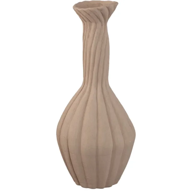 PTMD Lydia Light Brown Ceramic Swirl Ribbed Vase Bruin