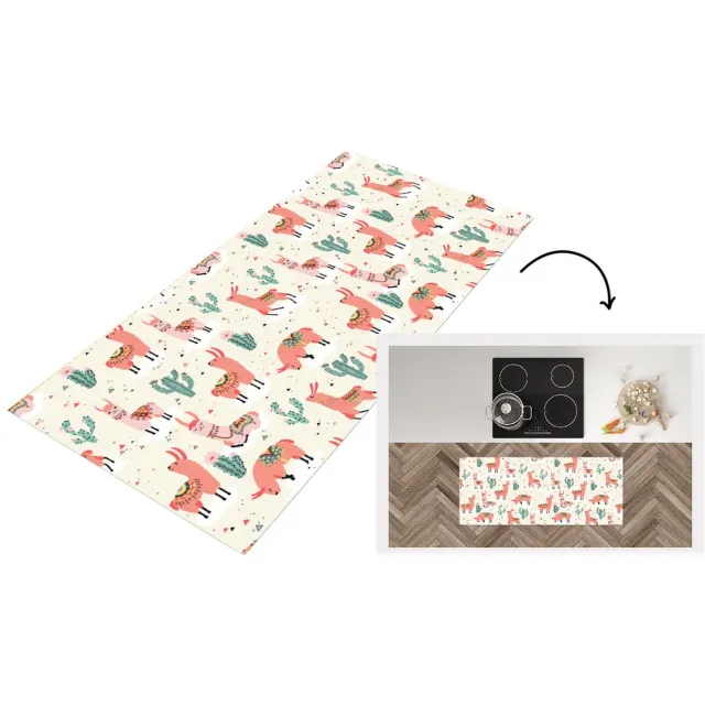 KitchenYeah Keukenloper - Loper keuken - Lama - Patronen - Cactus - Keukenloper vinyl multicolor