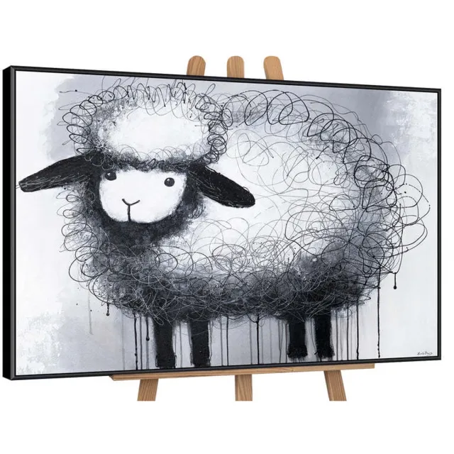 YS Canvas schilderij handgeschilderd curly fantasy abstract – YS-Art Gallery – Luxe wanddecoratie voor woonkamer – Modern schilderij voor slaapkamer en hal Black