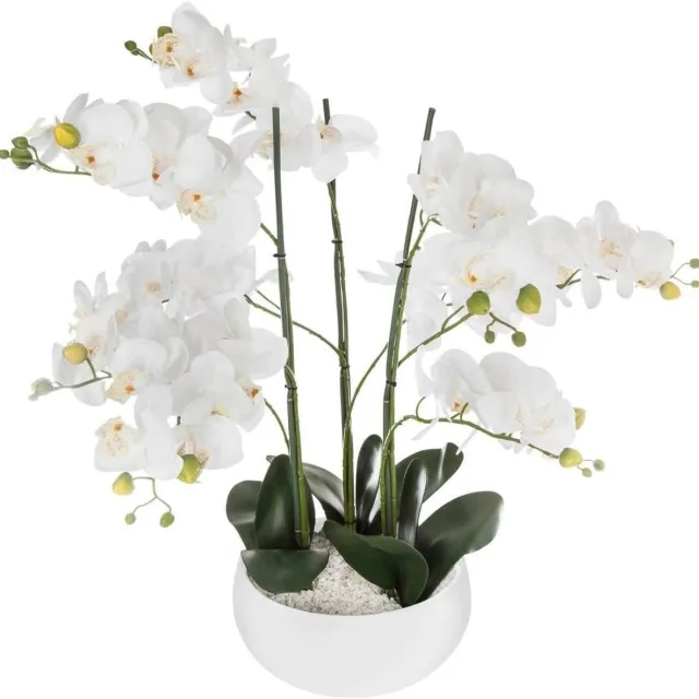 Atmosphera Créateur d'intérieur® Kunstplant Orchidee - Keramiek Pot - Woondecoratie - Realistische Stijl - 65 cm Hoog - Wit