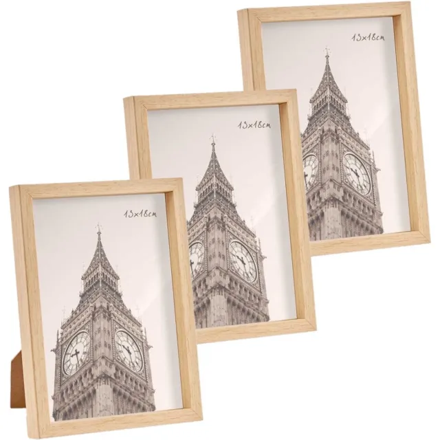 Arte r Fotolijst - 3x stuks - houtlook - kunststof/glas - 15 x 20 cm - voor foto van 13 x 18 cm - staand/hangend Bruin