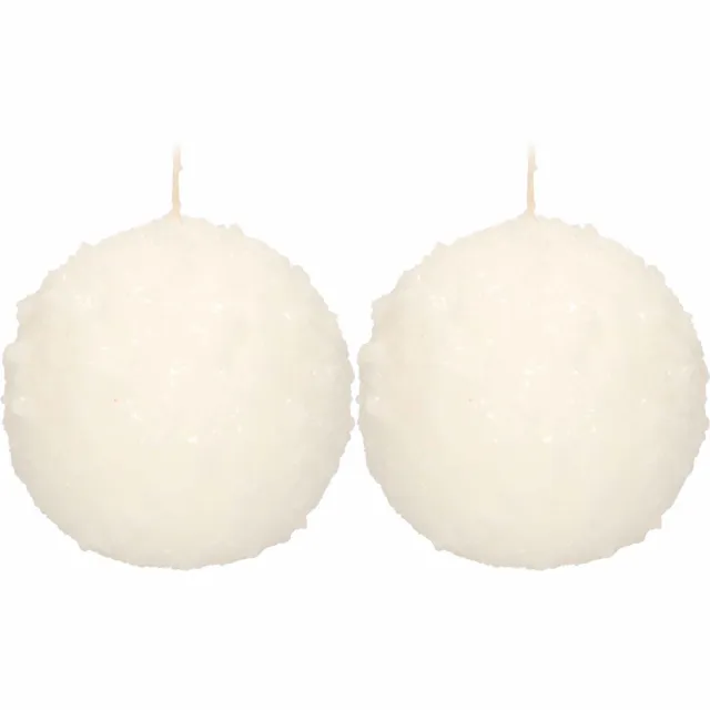 Enlightening Candles 2x Witte sneeuwbal bolkaarsen 10 cm 67 branduren - Kerst kaarsjes - Sneeuwballen ronde geurloze kaarsen - Woondecoraties