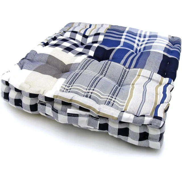 Lavandoux Vloerkussen - Box-kussen - 38 x 38 cm - Blauw - Patchwork