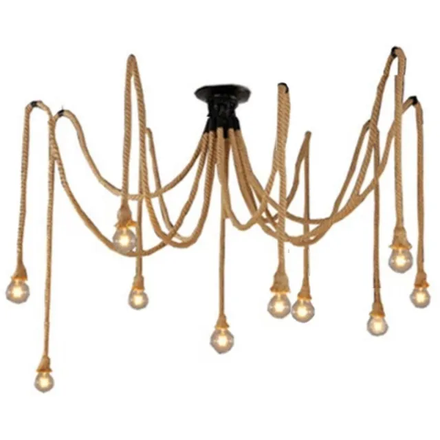Excitat Hanglampen - Kroonluchter van henneptouw - DIY kroonluchter van henneptouw - Retro kroonluchter - Geschikt voor restaurant, slaapkamer, woonkamer, hoteldecoratie - E27 - 2 meter lang bruin