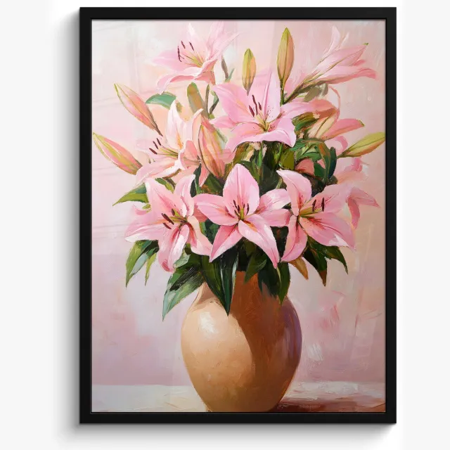 FrameYourWall Poster in lijst - Fotolijst 50x70 cm - Posters - Vaas - Bloemen - Roze - Posterlijst zwart - Decoratie - Wanddecoratie woonkamer - Muurdecoratie slaapkamer