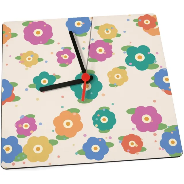 Mr Cadeautjes Klok 19 x 19 - design Vrolijke bloemen | cadeau Wit