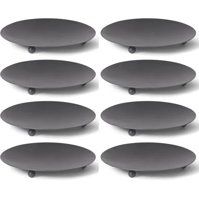 Novaliv Set van 8 kaarsenborden 3 voet ZWART 7,5 cm kaarsenhouder voor pilaarkaarsen waxinelichten kaarsenhouder decoratief bord ronde tafeldecoratie kaarsenspeld metaal Adventskrans kaarsenhouder