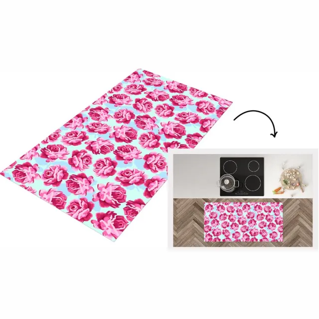 KitchenYeah Keukenloper - Loper keuken - Bloemen - Rozen - Patroon - 120x60 cm - Keukenloper vinyl Multicolor