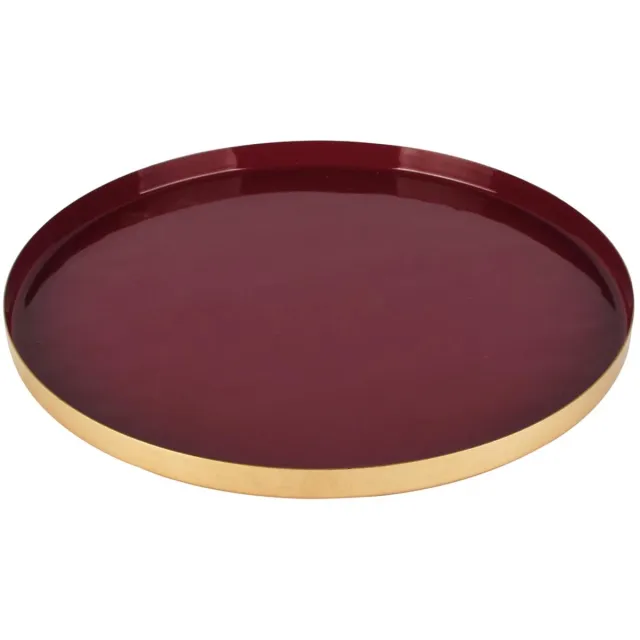 dekoratief Dienblad rond, bordeaux/goud, metaal, 26x26x2cm | A258159