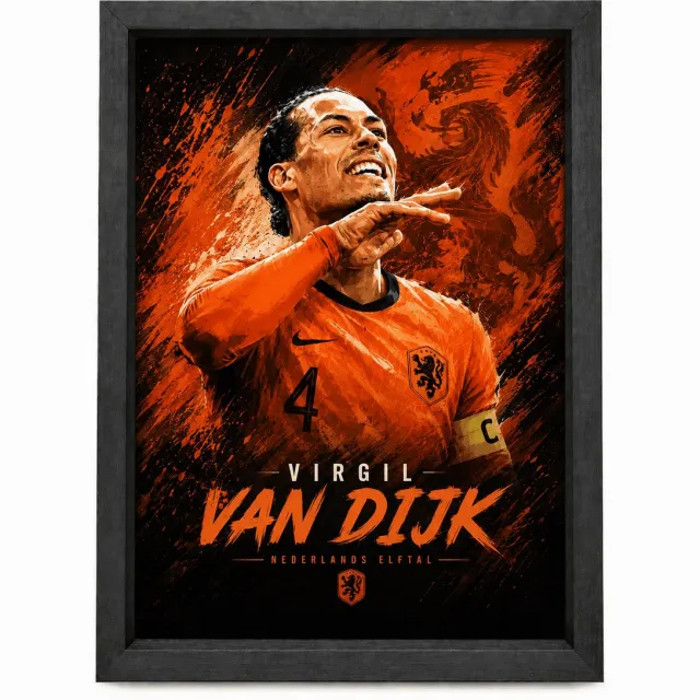 Joshimo Virgil van Dijk Nederlands Elftal Poster met Goal Celebration | Inclusief Zwarte A3 Lijst