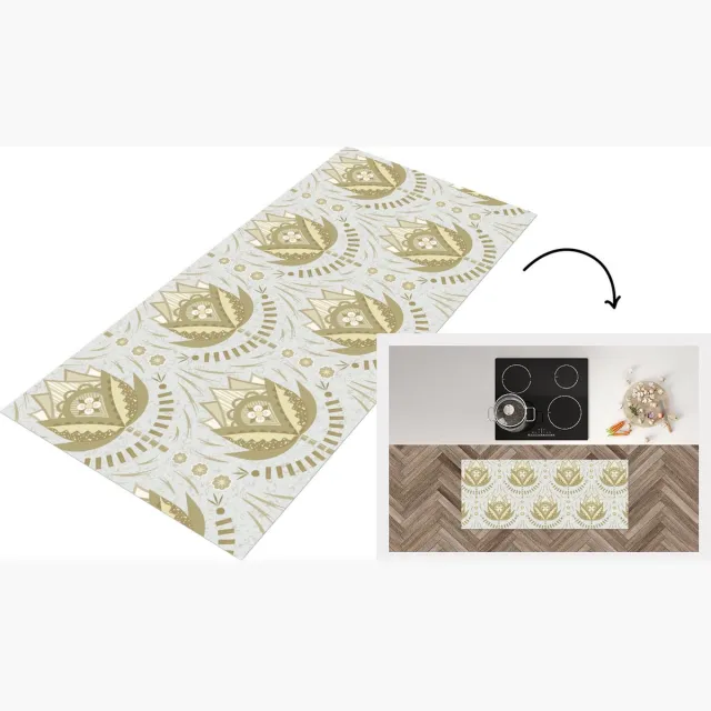 KitchenYeah Keukenloper - Loper keuken - Bloemen - Goud - Patronen - Keukenloper vinyl, foto 2