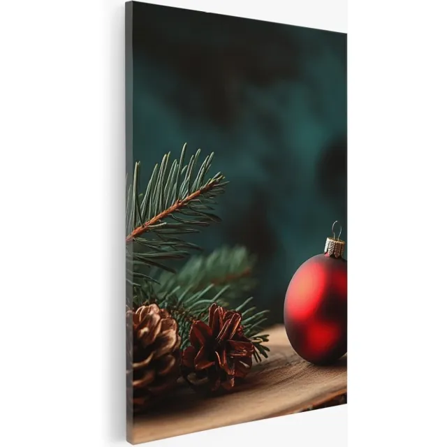 Saammp Canvas Schilderij - Kerst krans - Natuur - Landschap - 60x90 - Foto op canvas - Wanddecoratie - Muurdecoratie Woonkamer - Slaapkamer decoratie - Canvas Print Multicolor