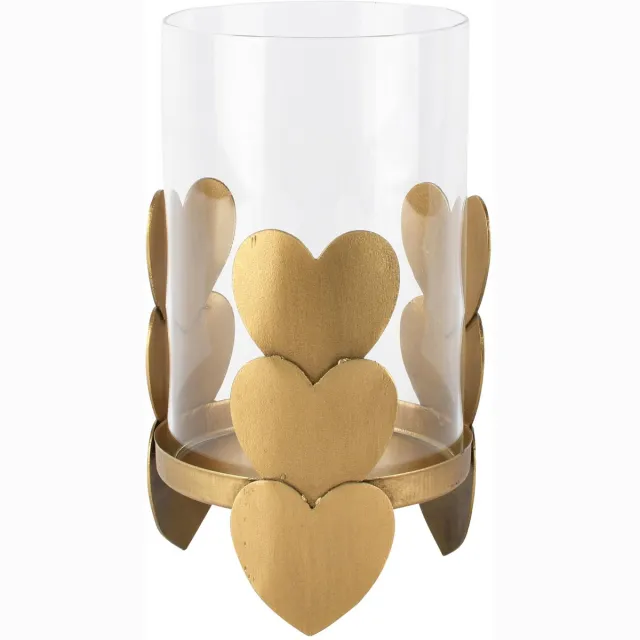 dekoratief Theelichthouder m/harten, goud, metaal/glas, 12x12x19cm | A265184