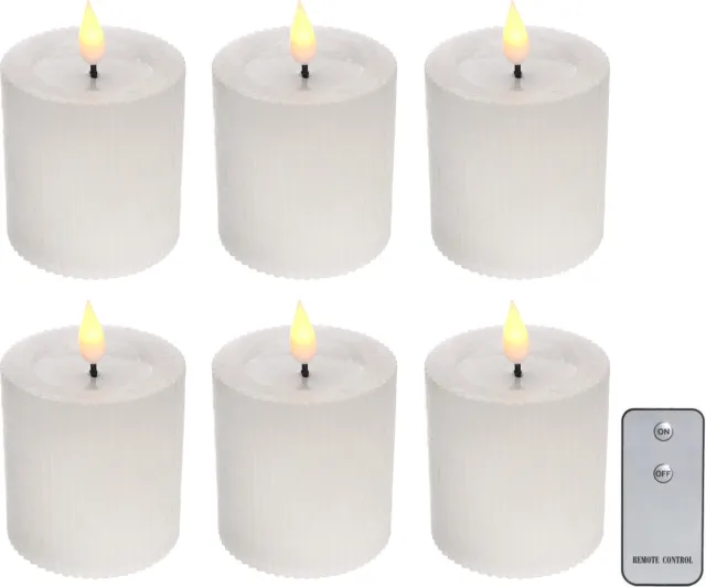 comforder 6 LED Kaaren met Afstandsbediening - Elektrische Stomp Kaarsen op Batterijen met Flikkerende Vlam - Ø7 cm Wit Wit Stomp 7,5cm