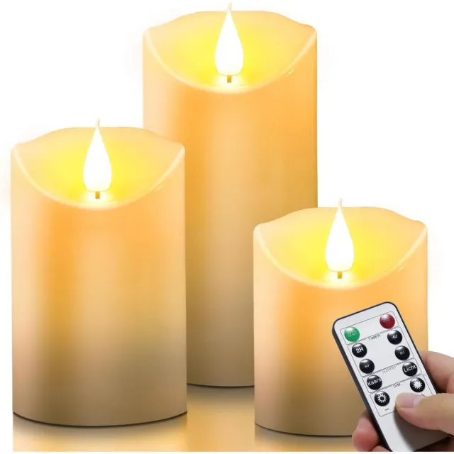 GelldG 3 stuks vlamloze kaarsen - LED-kaarsen - met afstandsbediening en timerfunctie - Batterijkaarsen voor buiten - LED-kegelkaarsen - Voor verjaardagen, feestdagen, woonaccessoires, bars wit