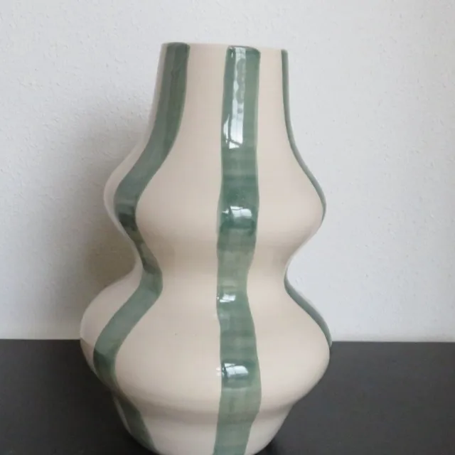 DKNC Vaas - Keramiek - Wit/Groen - 28 cm hoog Wit / Groen