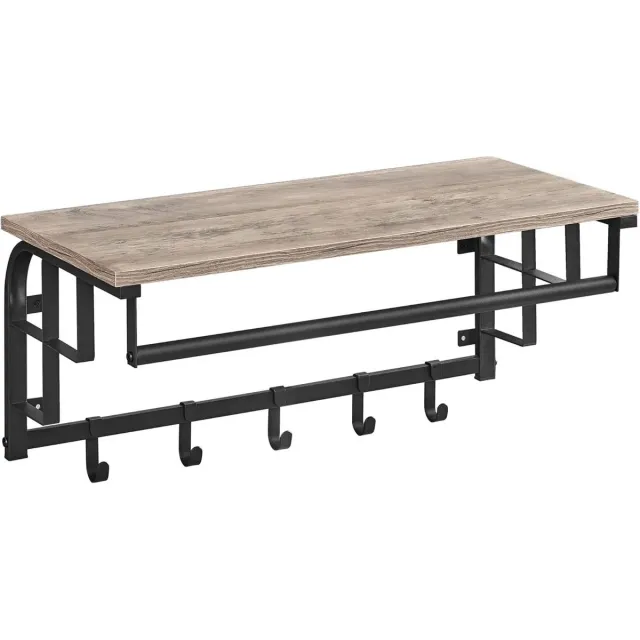 Vasagle Kapstok - Kleding Rek - Wand Gemonteerde Kapstok - Wand Gemonteerde Rek - Rek - Rekken - Decoratie - Rekje - Kast - Kastje - Kasten - Plank - Planken - Woonkamer - Keuken - Badkamer - Garderobe - Slaapkamer Zwart met Grijs