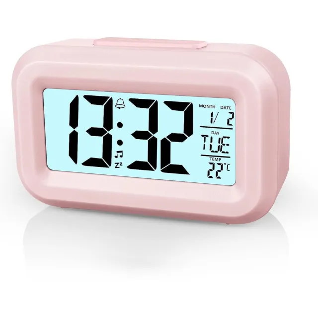 meerklose Digitale wekker aan het bed, LED-displayklokken met verstelbare snooze 12/24 uur, temperatuur, datum, timer, lichtregeling, draagbare wekkers voor slaapkamer, thuiskantoor, keuken (roze)