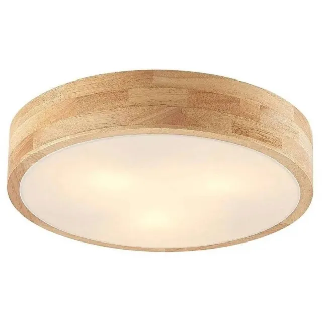 Lindby plafondlamp hout - 3lichts - rubberhout, kunststof - H: 8 cm - E27 - licht hout, wit