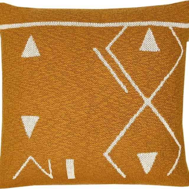 Malagoon Fantasy line knitted cushion yellow Geel, Offwhite