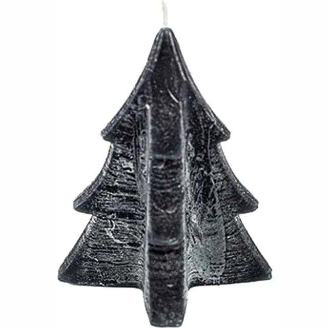 Home Society Kerstboom kaars - 8,5 cm hoog - Zwart - Doos 12 stuks.