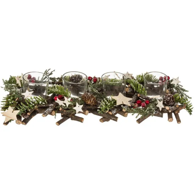 Feeric lights & Christmas Tafelversiering in de vorm van een kerstblok met 4 rode houten windlichten Marron