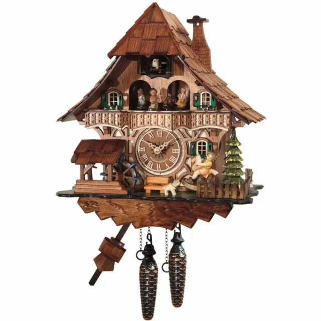 Engstler 4965_QMT - Koekoeksklok - Kwarts - Notenhout - met muziek met dansend paar - 34 cm