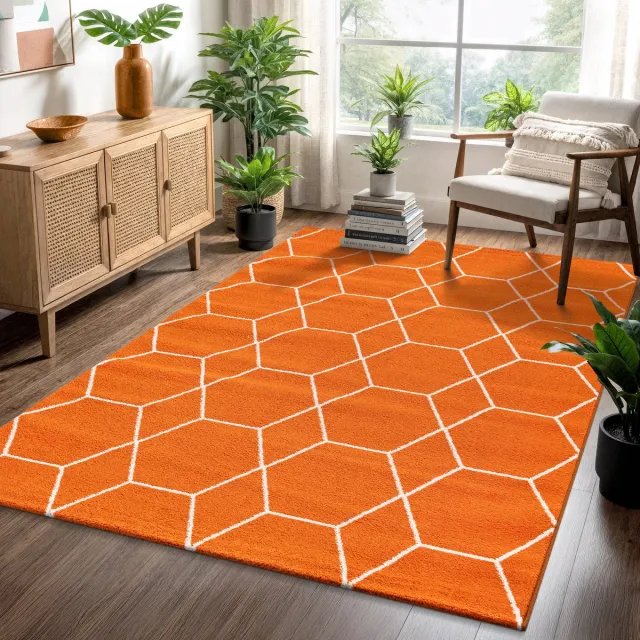 Muratap Trellis Uni Laagpolig Vloerkleed Oranje- 120x170 CM