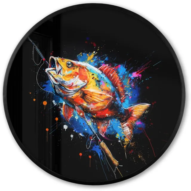 FrameYourWall Poster in lijst Rond - Fotolijst 60x60 cm - Posters - Graffiti - Sport - Vissen - Vis - Hengel - Ronde posterlijst zwart - Decoratie - Wanddecoratie woonkamer - Muurdecoratie slaapkamer Vishengel
