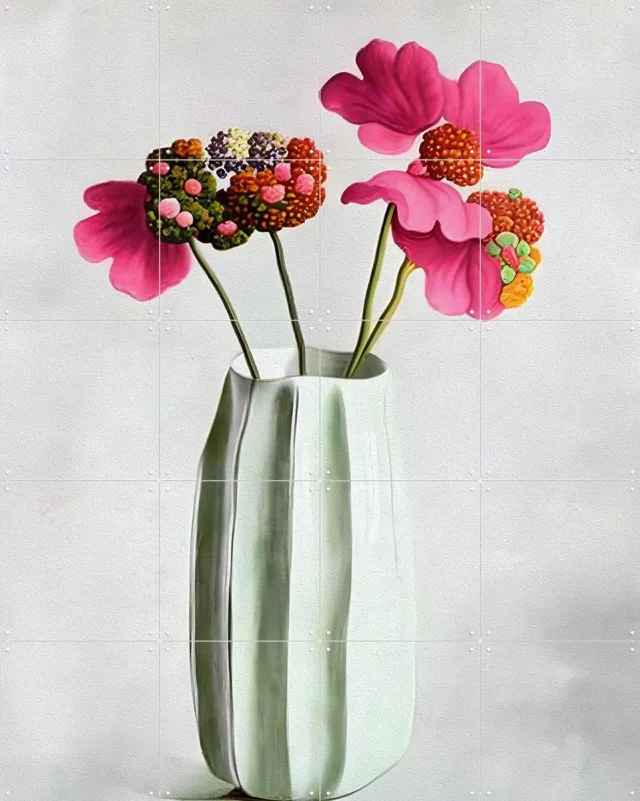 IXXI Fuchsia Enigma, Artclaud - 80 x 100 cm - Grote wanddecoratie en posters - Olieverf, Woonkamer, Eetkamer, Botanisch, Boeket, Bloemen, Stilleven Roze / Wit