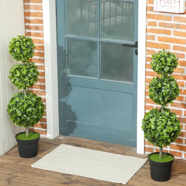 MIVRAY Kunstplant – 2-Delige Set Dubbele Kogelboom – 100 cm – Kunststof – Groen – Voor Binnen En Buiten – UV-Bestendig Green