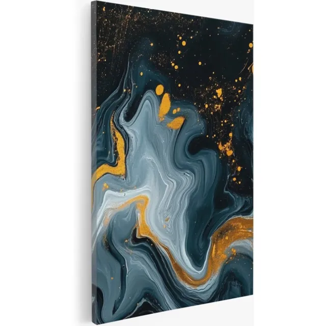 Saammp Canvas Schilderij - Vloeibaar - Blauw - Abstract kunstwerk - 40x60 - Foto op canvas - Wanddecoratie - Muurdecoratie Woonkamer - Slaapkamer decoratie - Canvas Print Multicolor