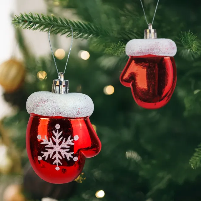 Family Christmas Kerstboomdecoratie Kerstballen Winterwant – Rode kerstornamenten met sneeuwvlok en glitterrand – Hangende kerstdecoratie 2 stuks [59755]