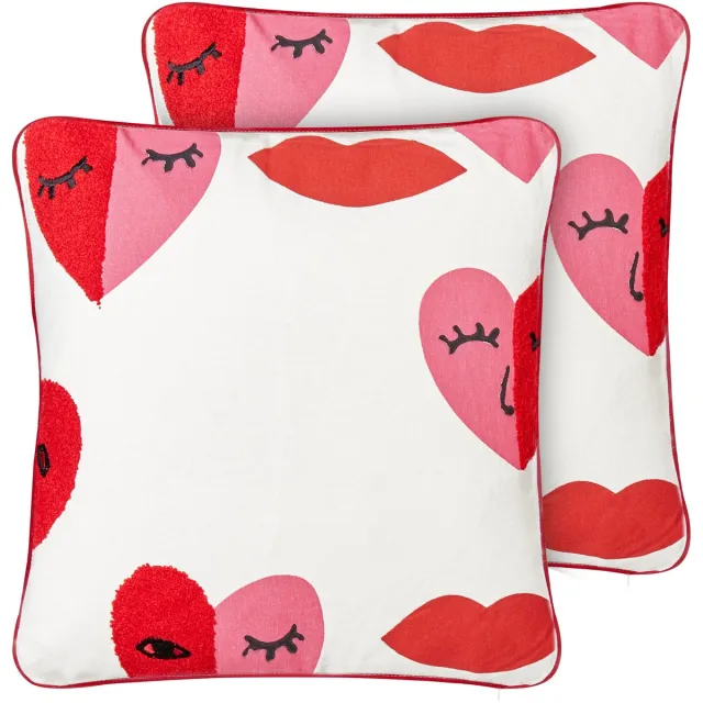 Beliani PERIWINKLE - Sierkussen set van 2 - Wit/Rood - 45 x 45 cm - Katoen