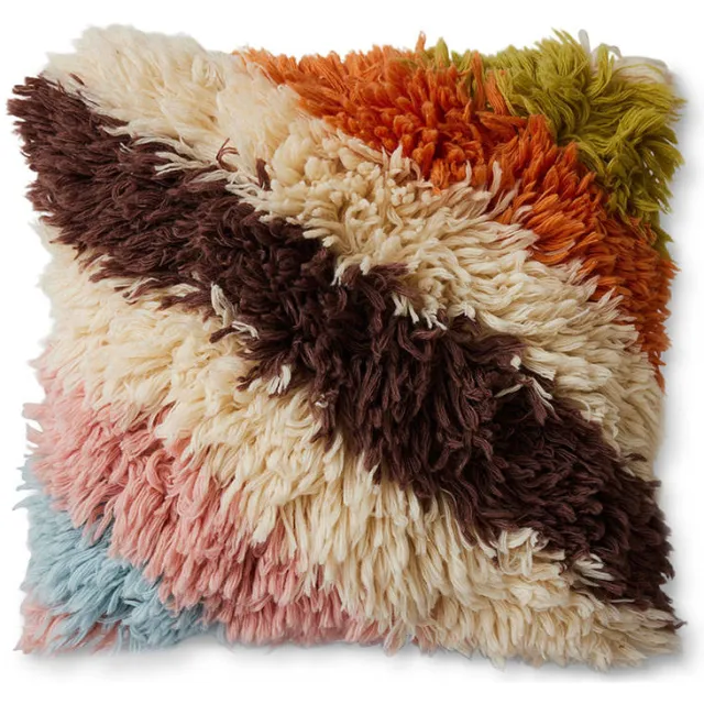 HKLIVING Fluffy sierkussen 55x55 cm bruin/off white
