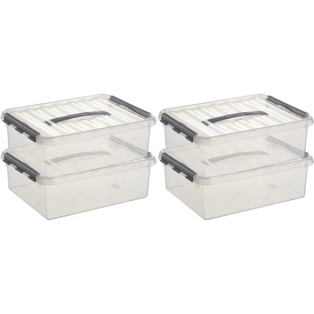 Sunware q-line opberg box/opbergdoos - 5x - 10 liter - 40 x 30 x 11 cm - kunststof - opslagbox - transparant/zilver