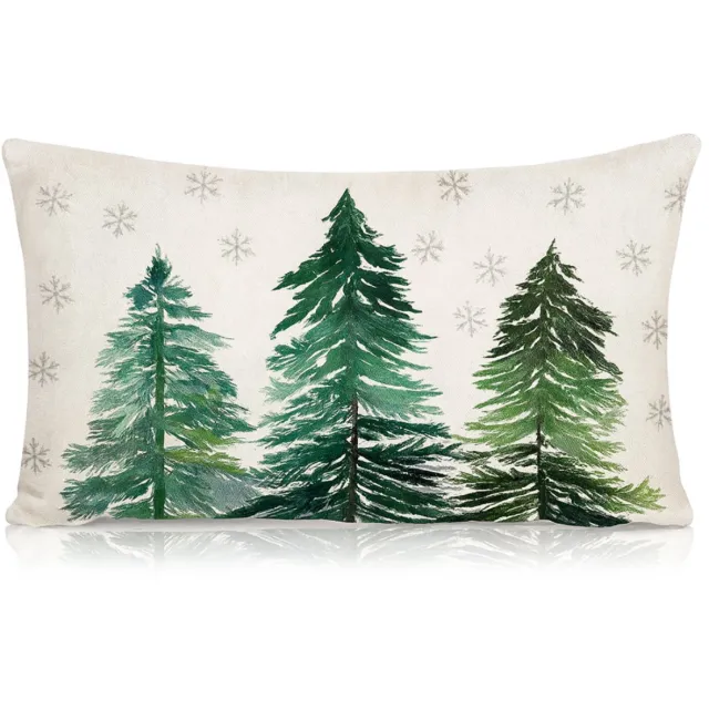 Twenty4seven Linnen Kussensloop 50x30 cm - Kussenhoes met Kerstbomen voor Langwerpig Kussen - Kerstdecoratie Kussenslopen voor Bank