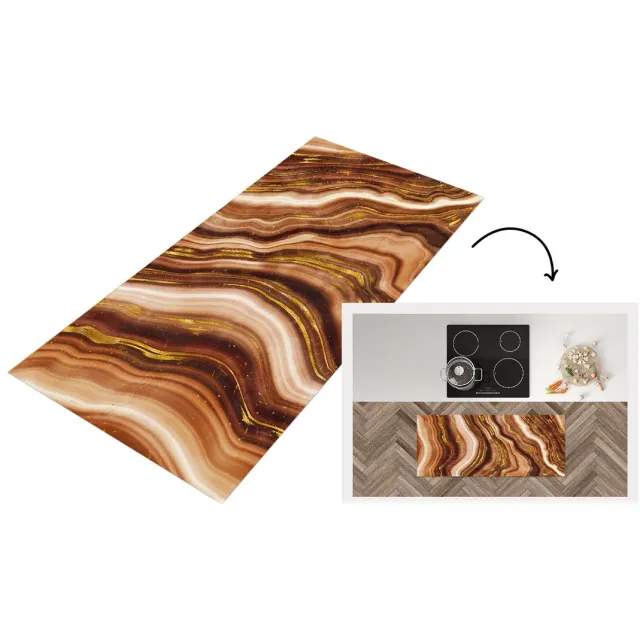 KitchenYeah Keukenloper - Loper keuken - Marmer - Bruin - Patronen - Keukenloper vinyl Multicolor