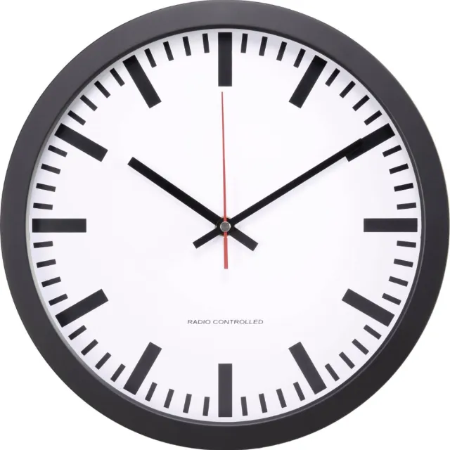 Conrad MXP301201 Radio Wall clock 300 mm x 45 mm Black Zwart